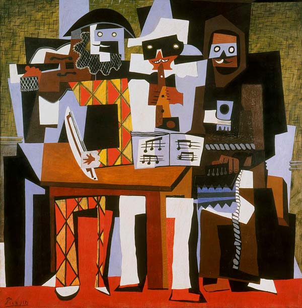 نقاشی رنگ روغن سبک کوبیسم - سه نوازنده موسیقی اثر پابلو پیکاسو